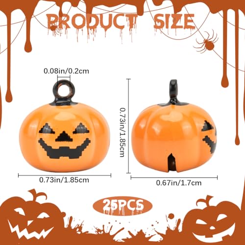 GORGECRAFT 20Pcs Mini Pumpkin Bells Halloween Jingle Bell Beads Jack O Lantern Face Brass Decorative Ornament Jewelry Making Findings Charms Pendant for Bracelets Fall Gifts Tree Home Decor Orange - Image 2