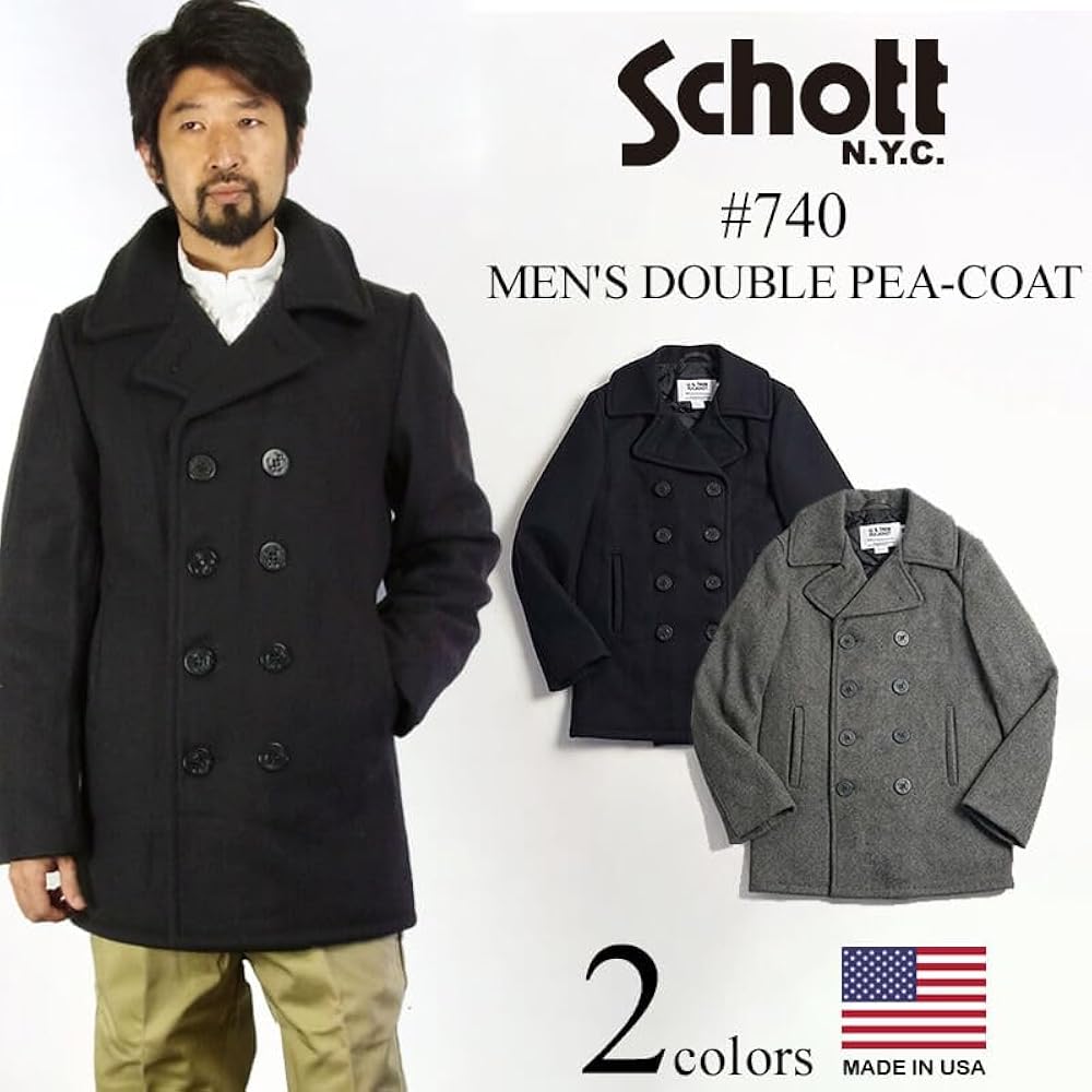 Amazon | ショット SCHOTT 740 メンズ ウール ダブル ピーコート