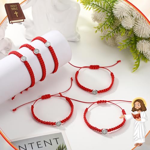 20 Pcs Catholic Bracelet Saints Benedict Medal Bracelet Adjustable String Religious Gift for Men Women3