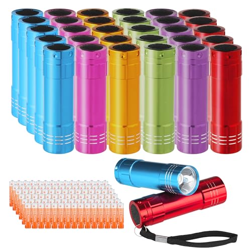 KunHe 30 Pack Mini Bulk Cheep Flashlights Aluminum LED Handheld Torches with Lanyard Batteries Included for Party Favors Camping Power Outage Emergency
