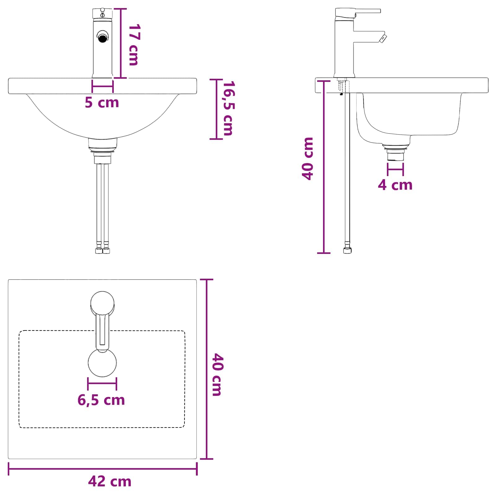 Mueble de baño con lavabo y grifo, gris Sonoma, 42 cm | Lavabo compacto con armario bajo para el pequeño cuarto de baño o aseo de invitados, incluye grifo.