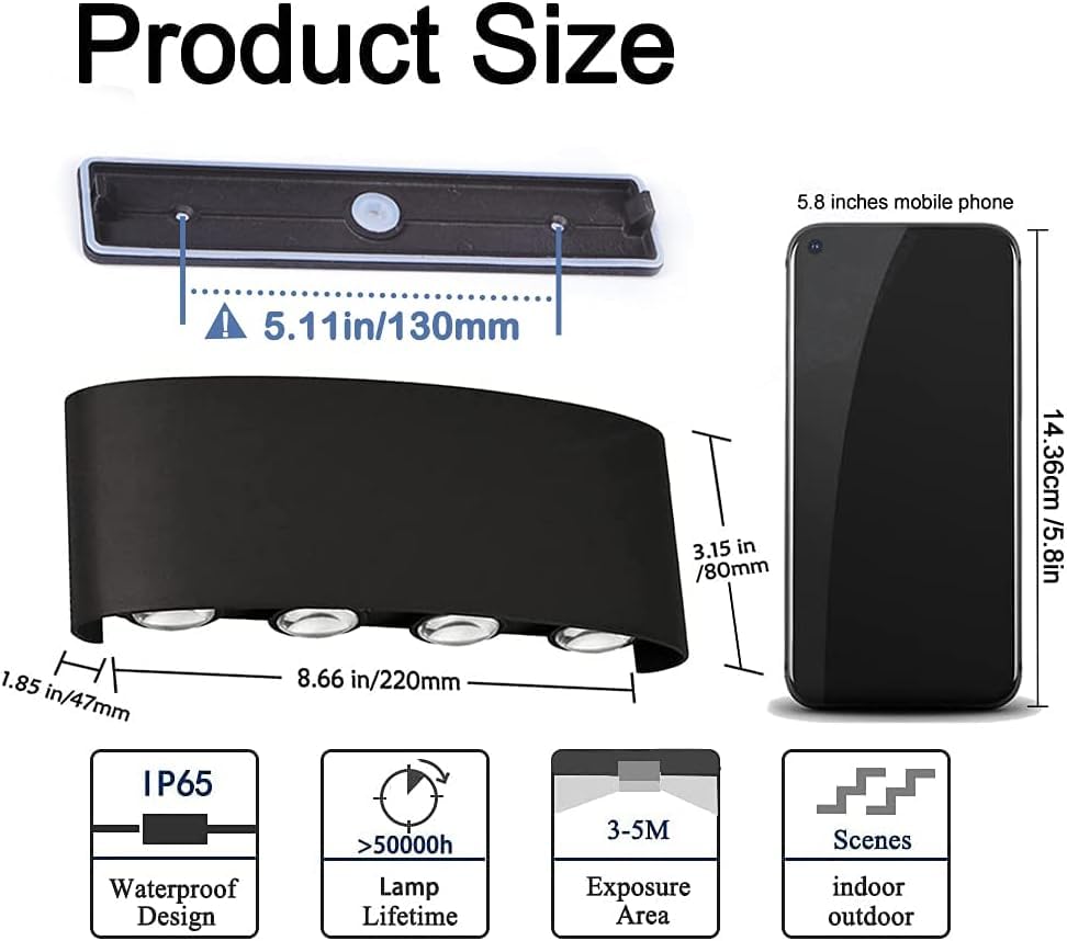 Lámparas de pared exterior 8W de aluminio negro con protección IP65 para balcón 2