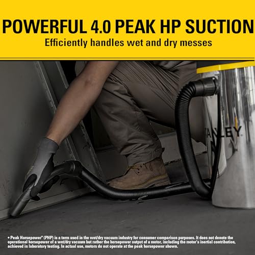 Image of STANLEY Wet Dry Vacuum,4.5 Gallon 4HP Wall Mounted Shop Vac,26 Cleaning Ranging Stainless Steel Tank,Garage / Home /Upholster /Laundry /Rooms Vacuum SL18133