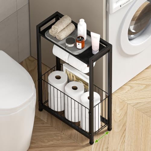 Slim Gap Freestanding Toilet Paper Holder with Storage Shelf