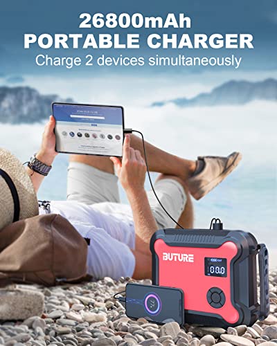 Portable Car Jump Starter With Air Compressor, Buture 150Psi 3500A 26800Mah Battery Booster Pack (All Gas/8.0L Diesel) Digital Tire Inflator, Fast Battery Charger 3.0 With 160W Dc Out, Emergency Light #TOP3