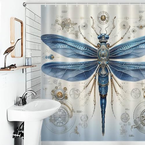 Rideau de douche libellule tissu impermeable lavable pour baignoire - 6
