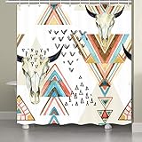 JAWO Western Boho Shower Curtain Southwestern Native Trible Bull Skull Bohemian Geometric Pattern Ba
