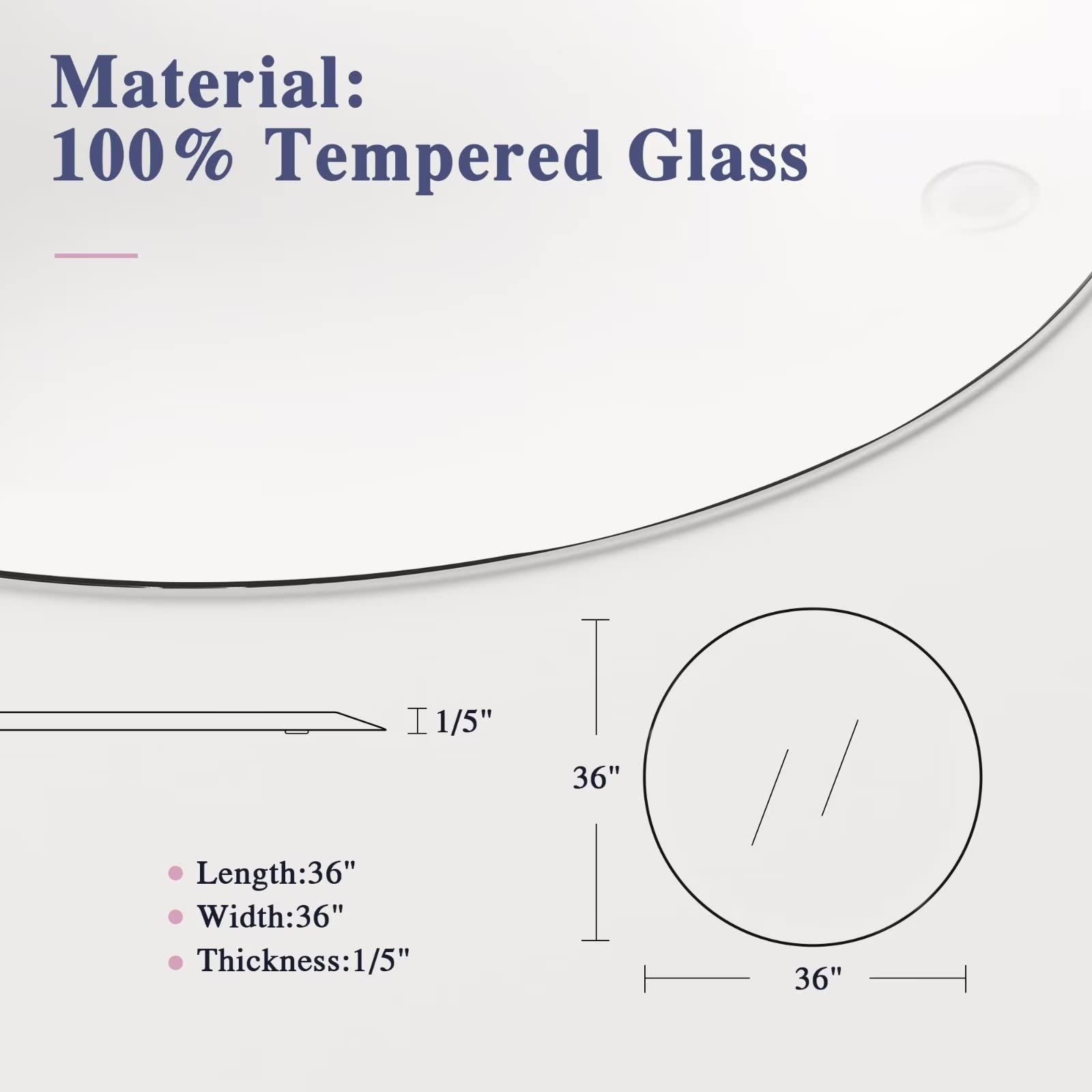 MIRUO Tapis de chaise de bureau pour moquette en verre trempé, tapis de chaise de bureau, tapis de sol pour chaise de bureau sur moquette (91,4 cm, rond x 0,6 cm, transparent)