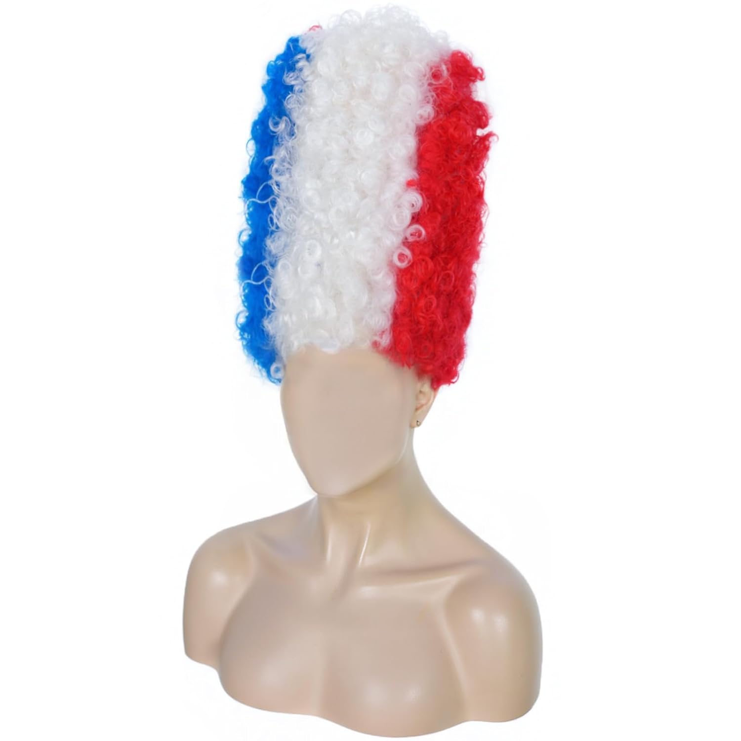 Hair Cap+Red White Blue Beehive Wig Tall Curly Wigs for Women Tall Beehive Wig 4th of July Hair Curly Fluffy Costume Afro Party Outfit for Themed Party Halloween Cosplay Creative Photography