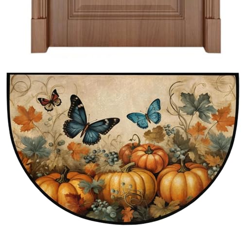 Half Circle Door Mat - Non Slip Entrance Carpet, Washable Butterfly Rug, Decorative Semi Circle Floor Mat for Front Door Entrywa