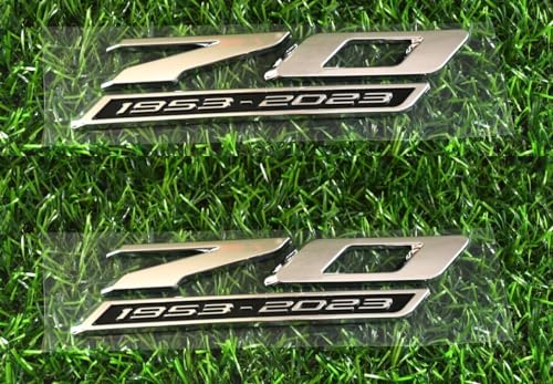 Image of Pair Set 70th Anniversary Side Emblems Car Fender Badge Decal Replacement for 2020-2024 C8 Corvette Genuine GM 70th (Chrome)