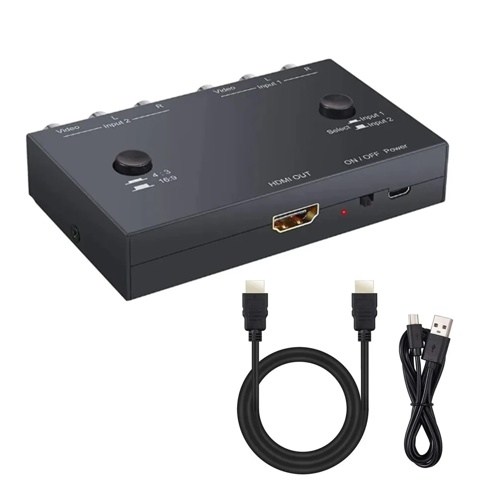 Convertidor RCA a HDMI de 2 puertos, convertidor dual AV a HDMI, Plug and Play, para reproductor de DVD VCR, TV y proyector