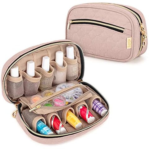 Luxja Nail Polish Organiser Bag - Holds 10 Bottles (15ml - 0.5 fl.oz), Nail Polish Case with Zipper Pockets, Nail Varnish Storage Bag (Bag Only), Pale Rose Cover