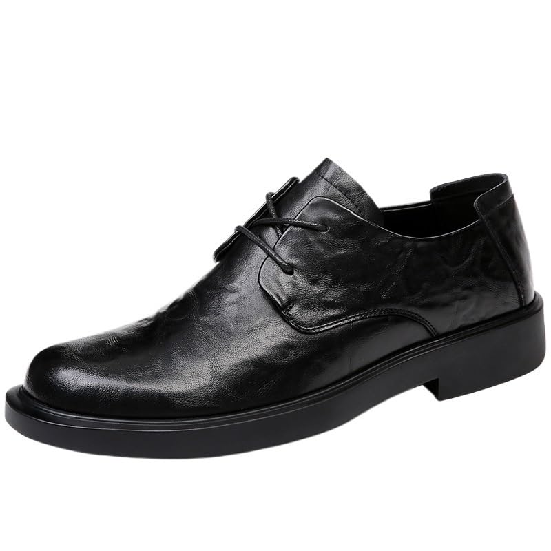 Casual Oxford Dress Shoes for Men's Burnished Leather Lace-up Breathable Slip Resistant Low Top Rubber Sole Non Slip Working