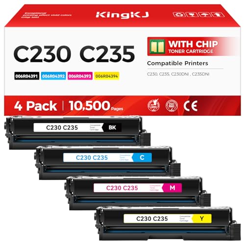 C230 C235 Toner Cartridge Set 4-Pack with chip High Yield Replacement for 006R04391 006R04392 006R04393 006R04394 Compatible with Xerox C230 C235 C230DNI C235DNI Printer Ink Black Cyan Magenta Yellow