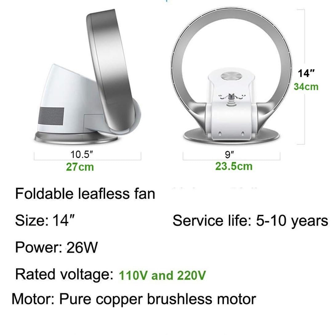 Ventilatore da Parete 14″ Ventilatore Senza Lama, Ventilatore Camino con Telecomando/Timer, 26w, Ventola da Tavolo Pieghevole Senza Foglie Ultra Silenziosa, 7 velocità (Color : Black)