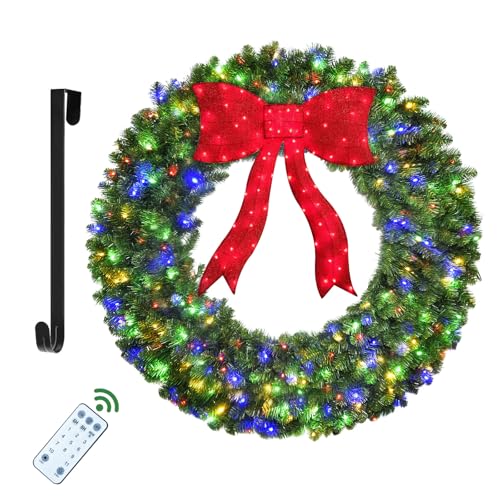 HOYECHI 48in Pre-Lit Christmas Wreath with Bow – 270 Colorful