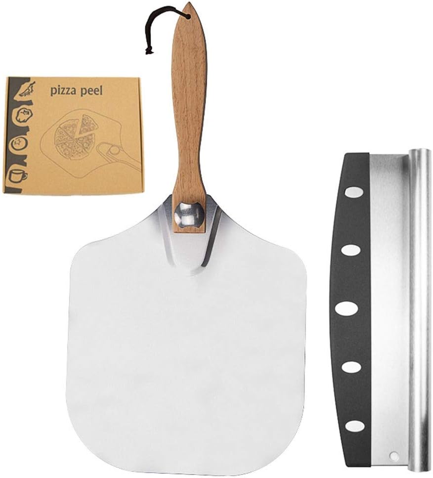Premium Aluminum Pizza Peel with Foldable Oaken Handle 12” X 12” Convenient to Store Good Helper for Baking Homemade Pizza and Bread