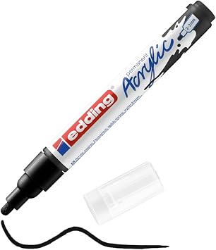 edding 4-5100901 Acrylic Marker Medium - Black - 1 Waterproof Acrylic Paint Marker - Round tip 2-3mm - Acrylic Paint pens for Drawing on Canvas, Art Paper and Wood - Acrylic Markers for Pebbles