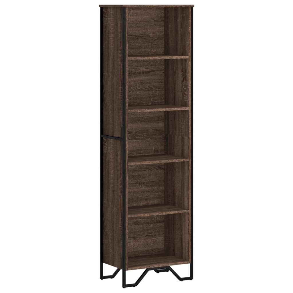 Scaffale marrone effetto rovere, 50 x 31 x 169 cm, con 5 scomparti | Libreria sottile con 5 scomparti aperti e robusti piedini in metallo per soggiorno e ufficio.