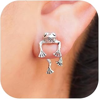 Silver Frog Earrings for Women Vintage Frogs Shaped Stud Earrings Cute Animal Earrings Frog Jewelry for Birthday Christmas