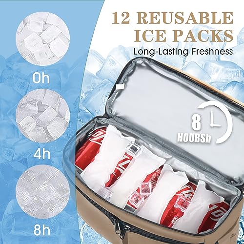 Image of Scothen Backpack Cooler with Double Decker & 12 Ice Packs- Keeps 36 Cans Cold for Up to 24 Hours- Waterproof & Leak Proof Insulated Cooler Backpack- Stylish Cooler Bookbag for Women Travel Work Beach