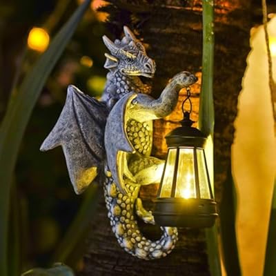 Dragon Tree Hugger Garden Decor - 9.3 Inch Garden Statues Lawn Ornaments for Outside Balcony Yard Whimsical Art Outdoor,Medieval Fantasy Halloween Decor