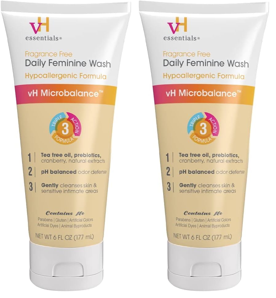 vH essentials Daily Feminine Wash - Fragrance Free Hypoallergenic with Tea Tree Oil Prebiotic - For Ph Balance