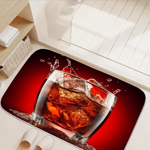 Cold Coke Funny Bath Rug Summer Modern Fashion Drink Print Shower Mat Red Background Bathroom Decor Sets Imitation Cashmere Door Rug Non Slip Rubber Backing Kitchen Carpet (16x24 in)