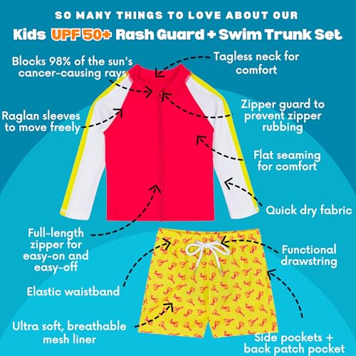 Image of SwimZip Boys' Long Sleeve Rash Guard & Swim Shorts Set - UPF 50+ Sun Protection