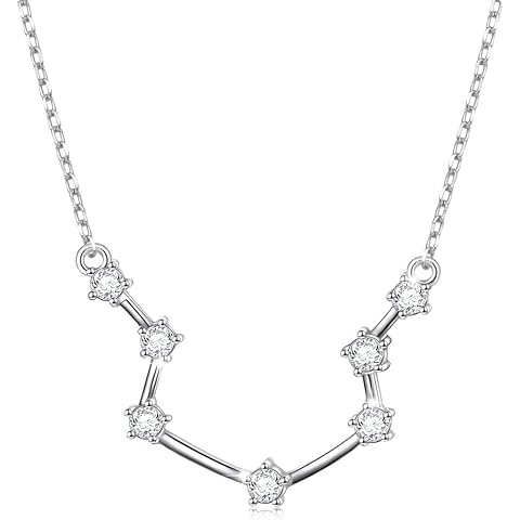 925 Sterling Silver CZ Astrology 12 Constellation Horoscope Sign Astrology Zodiac Star Necklace Birthday Jewelry for Women,18-20 inch