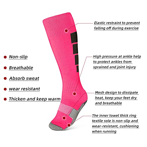 Zepohck Kids Athletic Soccer Socks, 2 Pairs Knee High Socks For Youth Boys Girls For Shoe Size 3-6.5 / Ages 6-12 (Pink-006) #TOP1