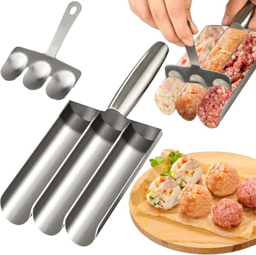 3-in-1 Meatball Maker Tool, Stainless Steel Meatball Maker, 2025 Innovative Meatball Scoop Tool, Portable Kitchen Mold for Quick Meatball and Biscuit Dough Preparation, Perfect Home Cooking Tool