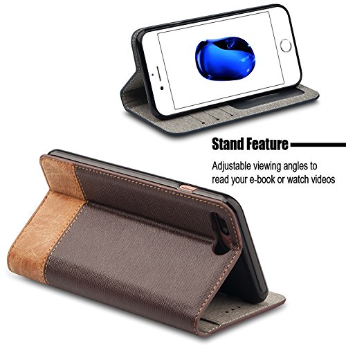 Wenbelle For Iphone 7 Plus/Iphone 8 Plus Case, Stand Feature,Premium Soft Pu Color Matching Leather Wallet Cover Flip Cases For Apple Iphone 7 Plus/Iphone 8 Plus 5.5 Inch (Brown) #TOP5