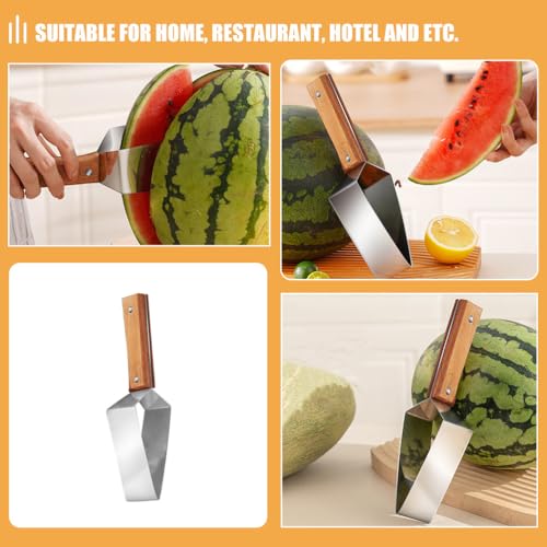 Image of Housoutil Triangle Watermelon Slicer, Stainless Steel Watermelon Cutter Wooden Handle, Melon Slicer Fruit Cutter for Kitchen Gadgets Melon, Cantaloupe, Fruit, Picnic