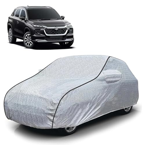 Image of Sulfar 100% Waterproof Car Body Cover Compatible with Mirror for Maruti Suzuki Grand Vitara (Triple Stitched, Full Bottom Elastic, Magic Silver with Black Piping)