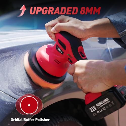 6 Inch Cordless Car Buffer Polisher: 2x4000mAh Batteries Car Buffer, Car Waxer Kit with 8 mm Orbit Block & 6 Speed Control (2500-6000 RPM) - for Car/Boat Detailing, Scratch Removal and Waxing