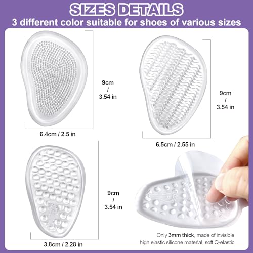 Image of Metatarsal Pads Women, Forefoot Gel Pads Shoe Inserts, Foot Cushion Pads Reusable All Day Pain Relief, Ball of Foot Cushions, Anti Sliding Shoe Pad, Reduce Blisters, High Heel Inserts (3-Pairs)
