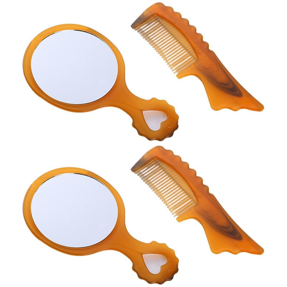 DMW 10 Small Brown Plastic Round Hand Mirror Comb Set with Handle, Portable Cosmetic Mirror and Comb Set, Travel Makeup Tools for Women-image-17