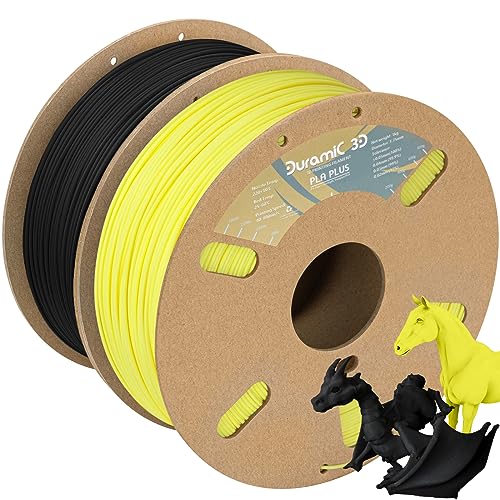 DURAMIC 3D PLA Plus (PLA+) Filament 1.75mm Black Light Yellow 2 Pack,...