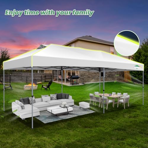 Image of COBIZI 10x20 Pop Up Canopy Tent Without Removable Sidewalls, One Push Party Tent Outdoor Waterproof Event Canopy with Air Vent for Parties Commercial Wedding, 3 Height, Carry Bag, Sandbag, White