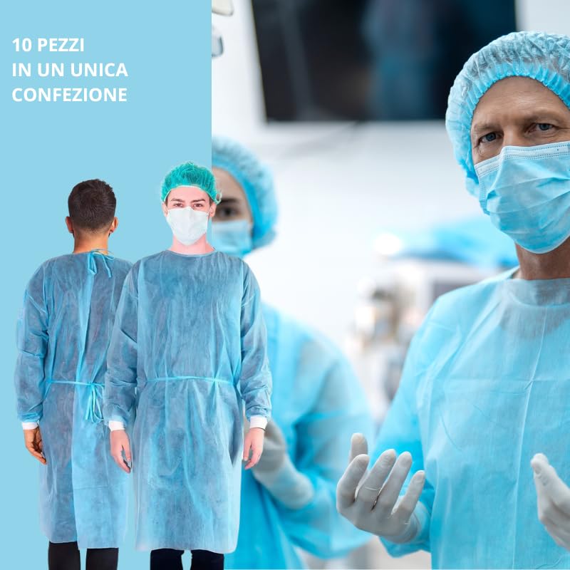 Camice Monouso Blu 50 pz in TNT 20 gr DM CLASSE I Camice da Lavoro Usa e Getta per Visitatore Paziente