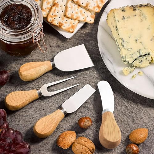 DILUSILK 4Pcs Cheese Knife Set, Stainless Steel Cheese Knives Cheese Fork Cheese Shovel with Wooden Handle,Butter Cutter, Mini Cheese Fork for Cheese Slicer, Cake, Dessert and Butter Cutter - Image 5