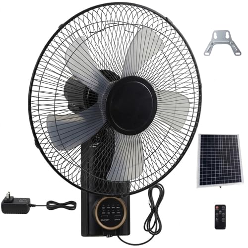 Wall Fan Outdoor Solar Fan Waterproof, Metal Solar Powered Fan With Battery, 0 Electricity Bill Cooling System, 5 Blades 3 Speeds 90° Oscillating Fans For Home Garage Gymac