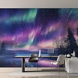 Generico Carta da Parati Aurora Boreale 250x175 cm, Fotomurali Paesaggio Aurora Boreale Decorazioni Parete, Tessuto Non Tessuto Murale per Camera Letto, Soggiorno, Ufficio, TV Sfondo Y&W44