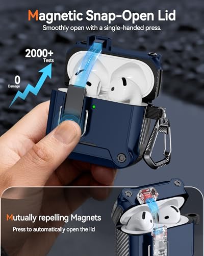 Image of Dual Safety Lock for AirPods 4 Case 2024, Compatible with MagSafe - Designed with Automatic Switch and Phone Stand, Includes a Cleaner & Keychain - Rugged Tough Hard Shell for Apple AirPods 4