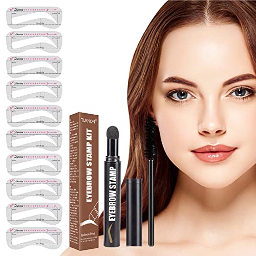 Tampon À Sourcils, Eyebrow Stamp, Pochoir Sourcils, Ensemble de Poudre à Sourcils, Définisseur de Sourcils, Réutilisables Ensemble de Poudre à Sourcils Imperméable, Parfaitement Coloré, Marron Foncé Cover