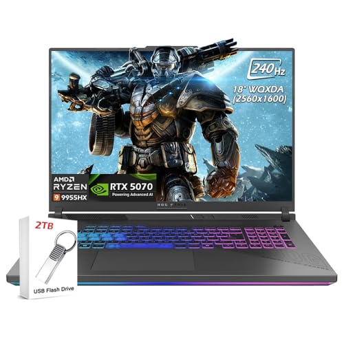 Image of ASUS ROG Strix G18 (2025) Gaming Laptop, 18 inch WQXDA 240Hz, AMD Ryzen 9 9955HX, NVIDIA GeForce RTX 5070, 32GB DDR5 RAM 2TB SSD, Wi-Fi 6E, Backlit KB, Eclipse Gray, Windows 11, w /2TB USB Drive, W /GaLiMu