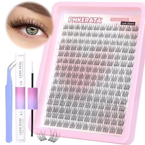 Wispy Lash Extension Kit 180Pcs Natural Cluster Lashes DIY Eyelash Extension Kit Fluffy C Curl Individual Lashes with Lash Bond and Seal and Lash Tweezers Lashes Individual Cluster