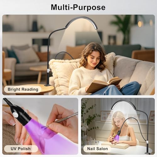 Image of Half Moon Desk Nail Lamp with UV Gel Nail Dryer, 2-in-1 Dual Arm Gooseneck Clamp Lamp for Nail Tech, Professional Shadowless Manicure Table Light, Adjustable Brightness for Eyelash, Tattoo